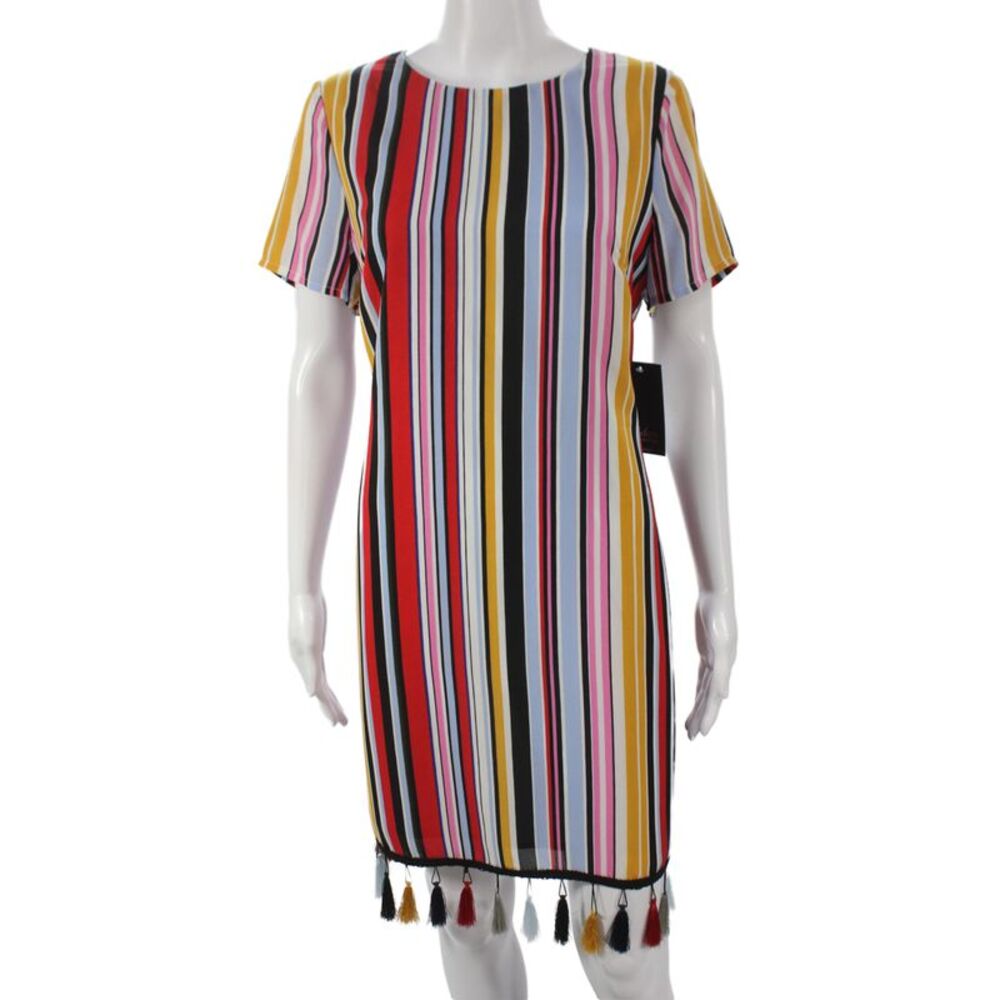 Aiden Womens Multicolor Striped Shift Dress Short Sleeve Zip Size 12